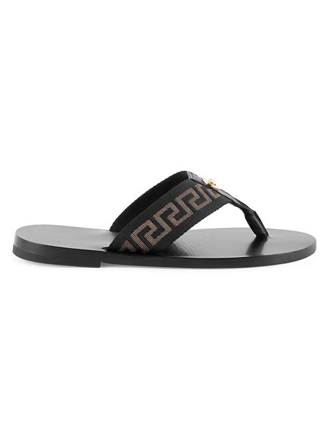 Versace Nastro Logo Leather Sandals In Nero Oro 